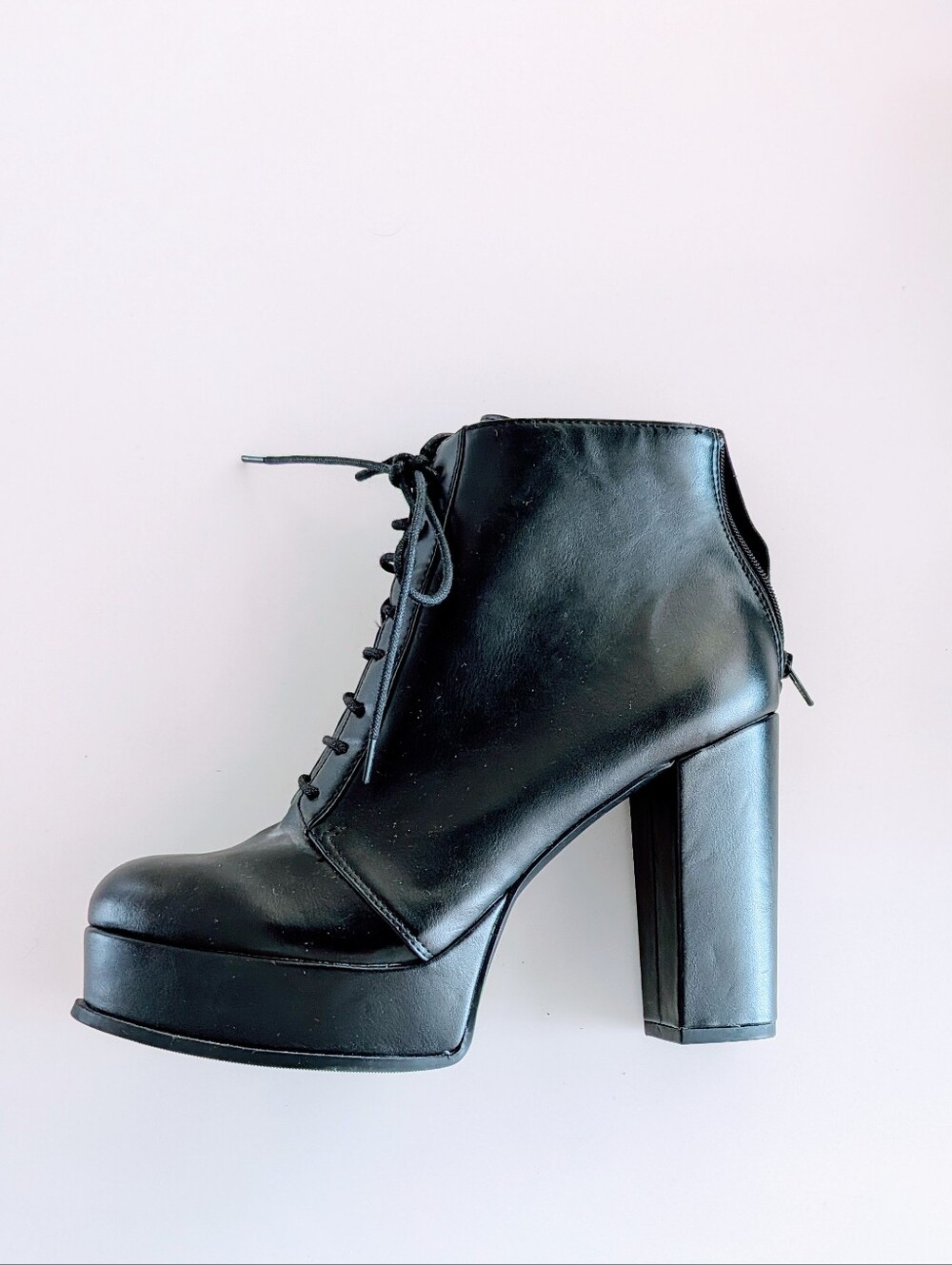 Divided Black Lace-Up Platform Ankle Boots